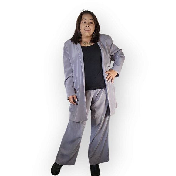 LOUBEN WOMENS 2 PIECE OUTFIT SIZE 14 GREY TOP WITH HIGH RISE PANTS - Picture 4 of 14